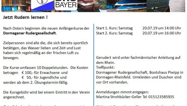 Neue Ruderkurse  im Sommer 2019