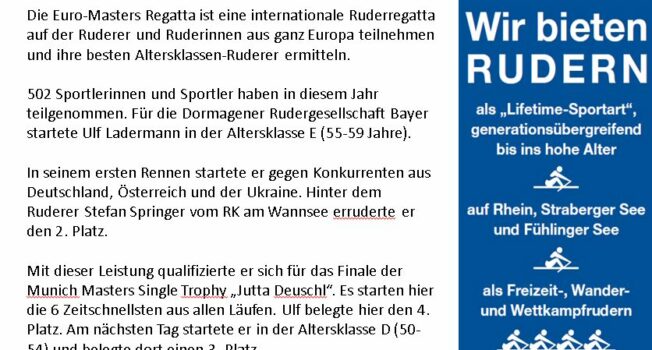 Dormagener Ruderer auf der EURO Masters Regatta 2021 in Bled/Slovenien