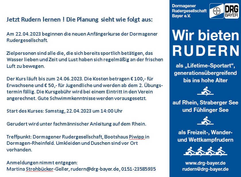 Jetzt Rudern lernen ! Die Planung sieht wie folgt aus: