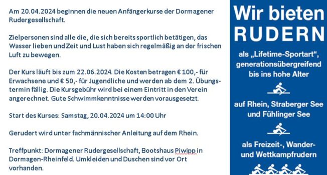 Jetzt Rudern lernen 2024 - Die Planung sieht wie folgt aus:
