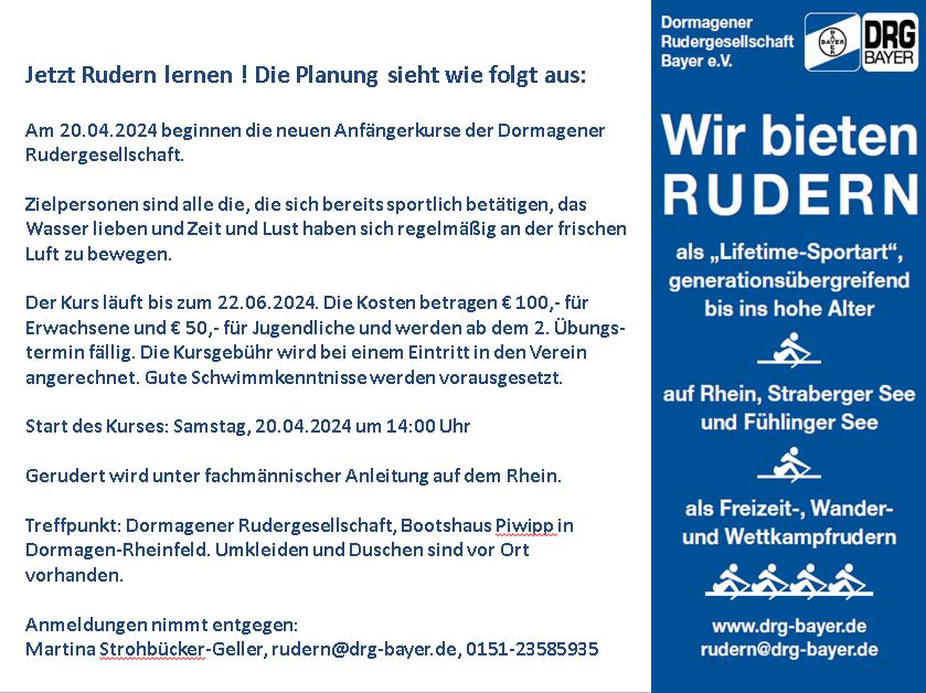 Jetzt Rudern lernen 2024 - Die Planung sieht wie folgt aus: